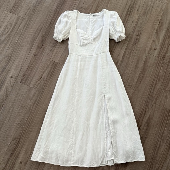 Reformation Milkmaid White Linen Midi Dress Womens 4 Coquette Cottagecore Bride - Picture 1 of 11
